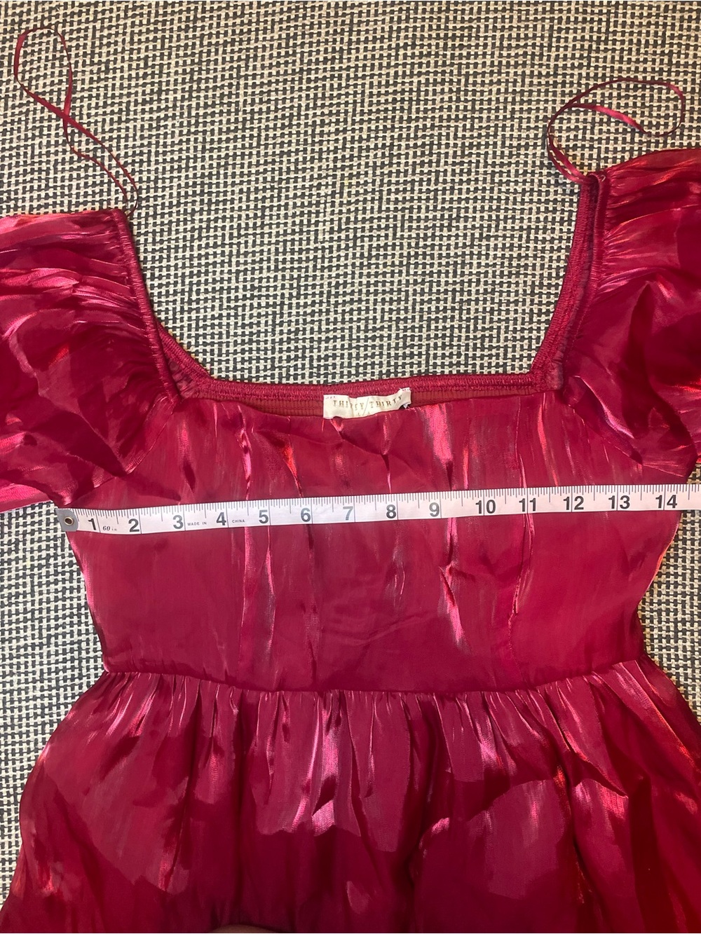 NWT Red Sheer Puff Sleeve Dress - Picture 5 of 7